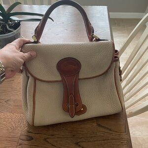 Dooney & Bourke Vintage Saddle Top Handle Beige Pebbled Leather Handbag